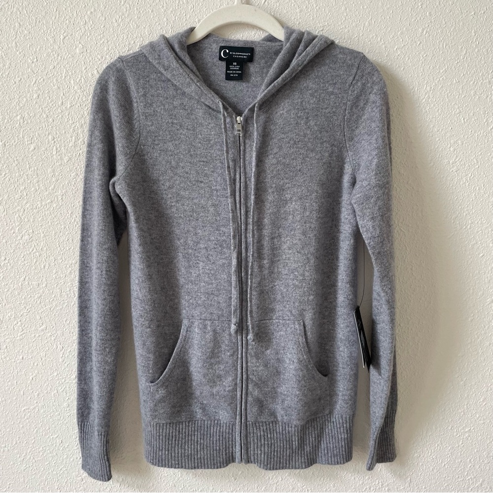 C By Bloomingdale’s 100% Cashmere Grey Full Zip Hoodie Size XS Luxury Neutral